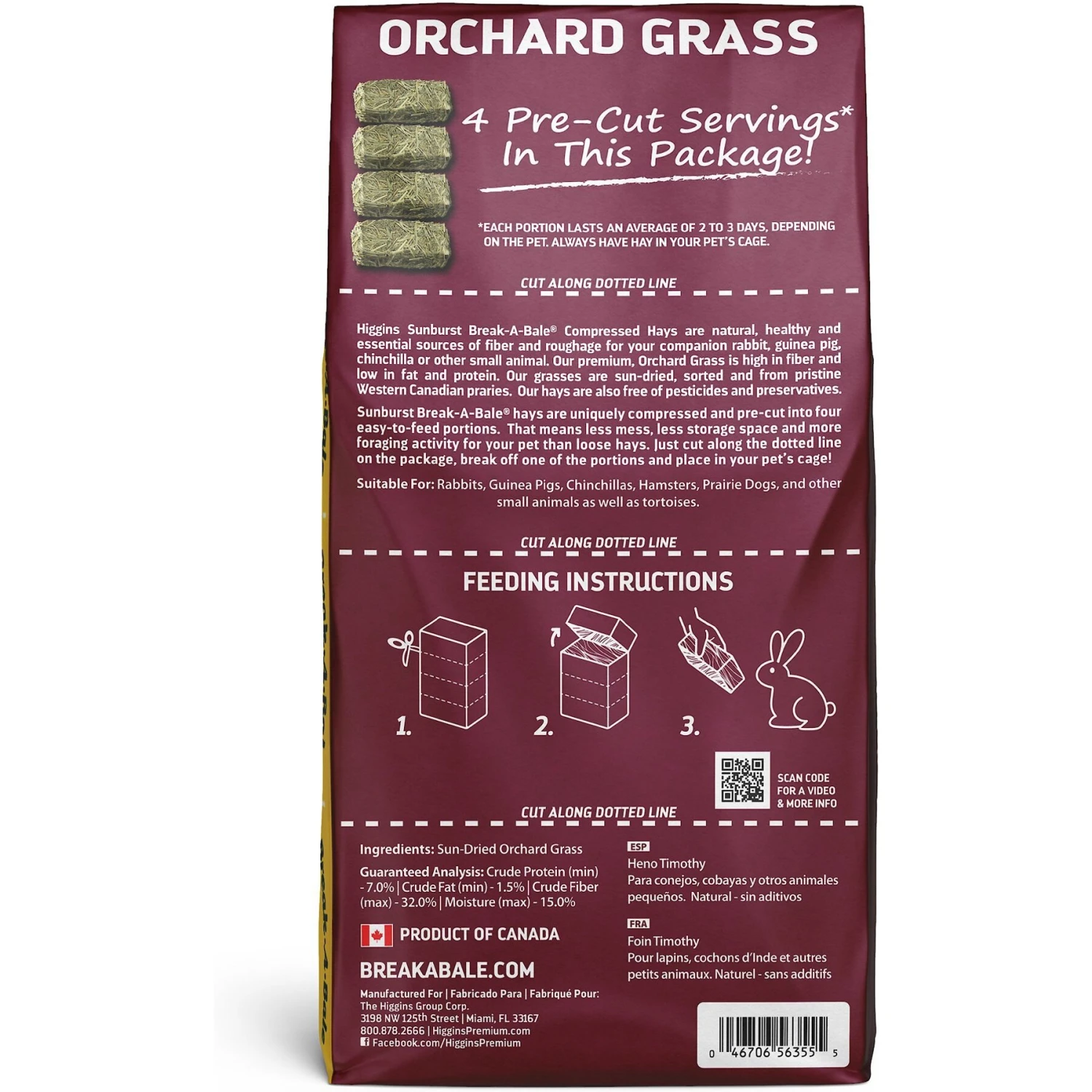 Higgins Sunburst Break-A-Bale Orchard Grass Small Animal Food 2 Higgins Sunburst Break-A-Bale Orchard Grass Small Animal Food - Image 2