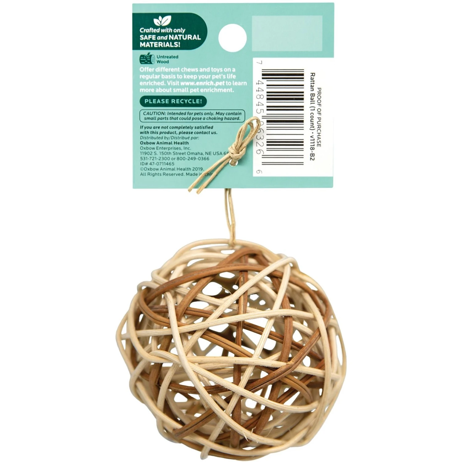 Oxbow Enriched Life Rattan Ball Small Animal Toy 2 Oxbow Enriched Life Rattan Ball Small Animal Toy - Image 2