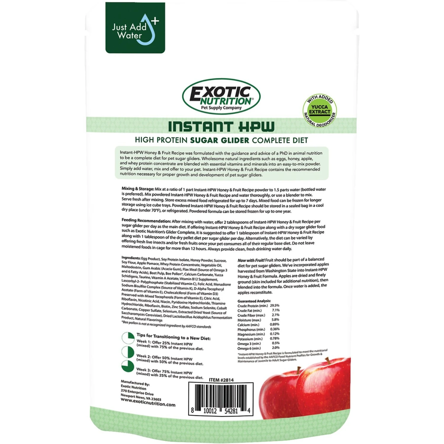 Exotic Nutrition Instant-HPW Honey & Fruit Sugar Glider Food 2 Exotic Nutrition Instant-HPW Honey & Fruit Sugar Glider Food - Image 2