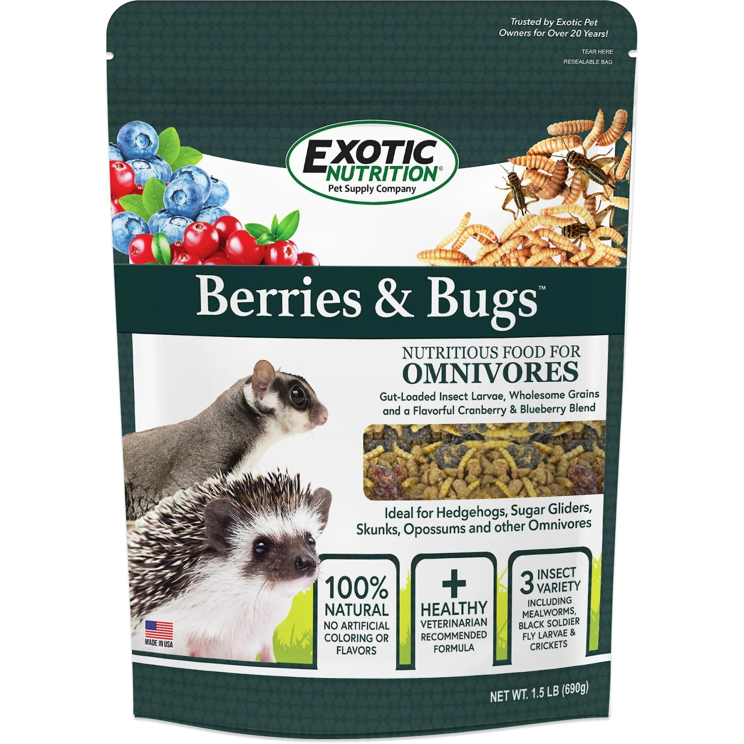 Exotic Nutrition Berries & Bugs Sugar Glider & Hedgehog Food, 1.5-lb Bag 1 Exotic Nutrition Berries & Bugs Sugar Glider & Hedgehog Food, 1.5-lb Bag
