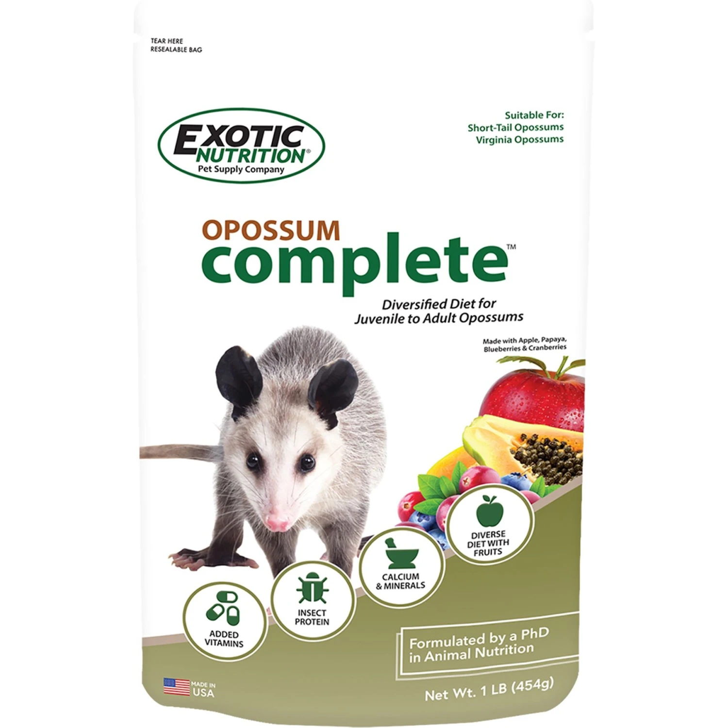 Exotic Nutrition Opossum Complete Opossum Food, 1-lb Bag 1 Exotic Nutrition Opossum Complete Opossum Food, 1-lb Bag