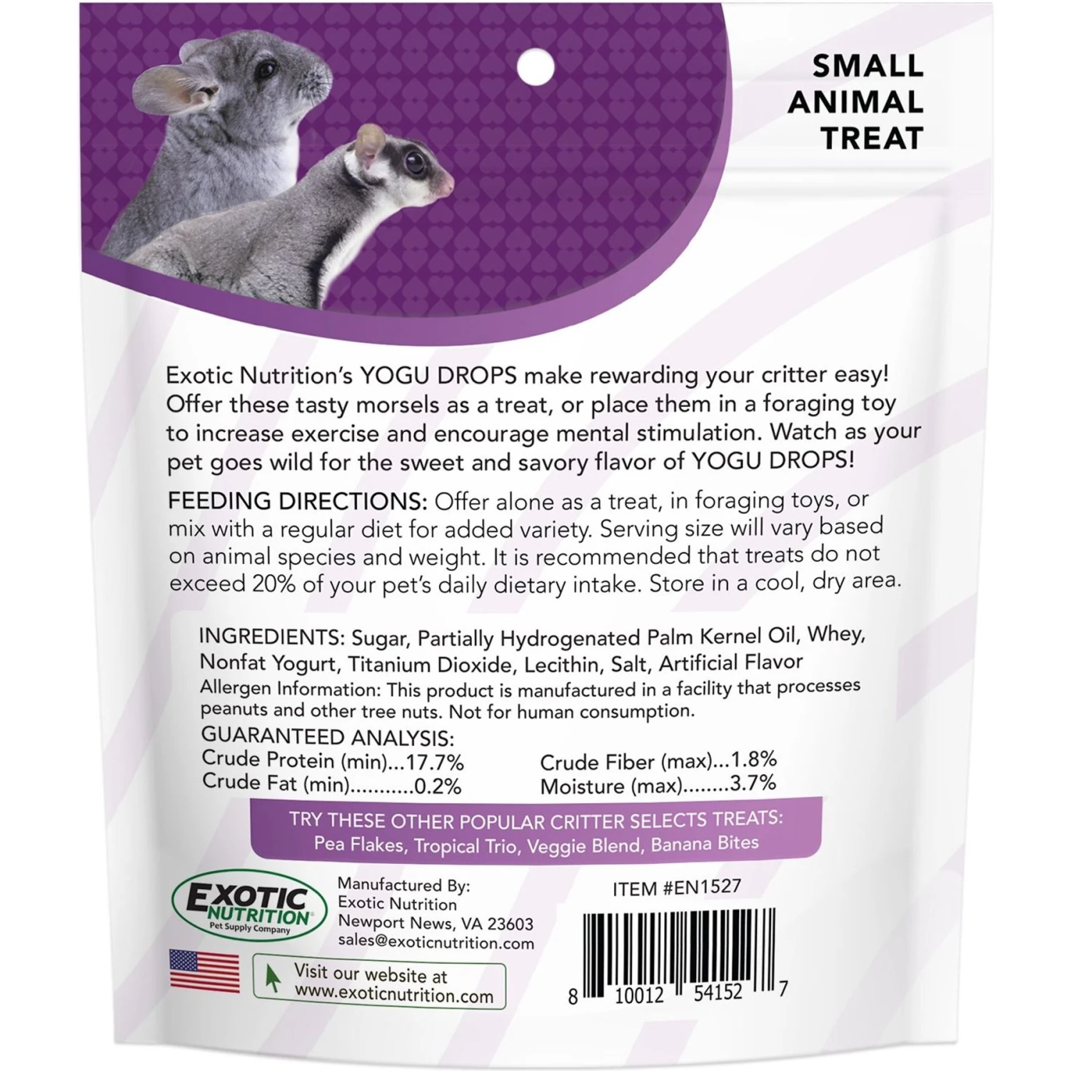 Exotic Nutrition Critter Selects Yogu Drops Small Animal Treats, 5.5-oz Bag 2 Exotic Nutrition Critter Selects Yogu Drops Small Animal Treats, 5.5-oz Bag - Image 2