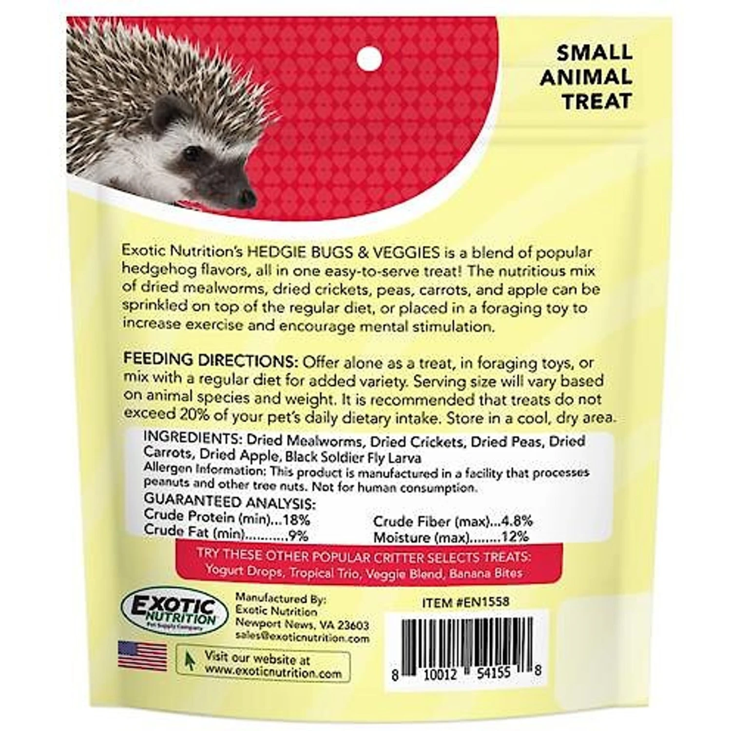 Exotic Nutrition Critter Selects Hedgie Bugs & Veggies Hedgehog Treats, 2.75-oz Bag 3 Exotic Nutrition Critter Selects Hedgie Bugs & Veggies Hedgehog Treats, 2.75-oz Bag - Image 3