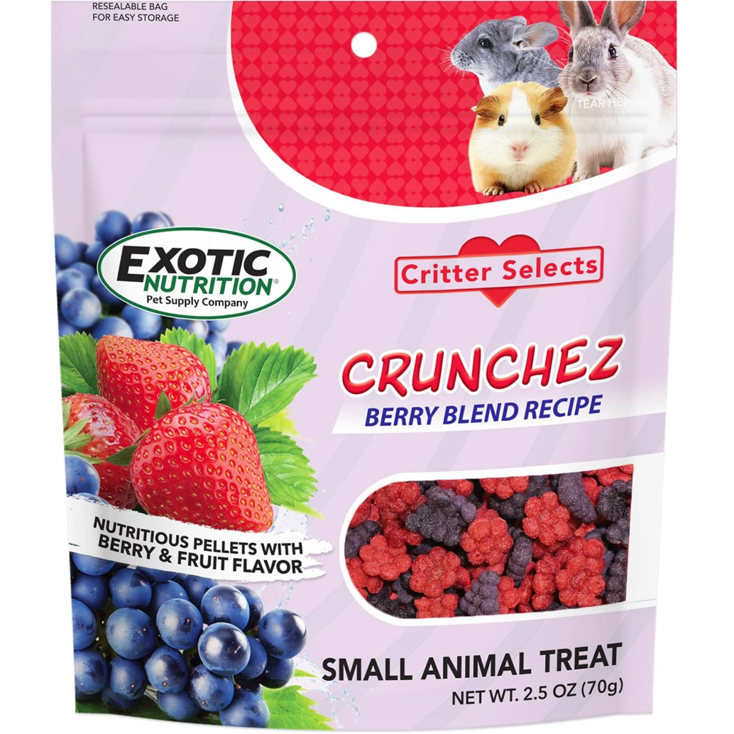 Exotic Nutrition Critter Selects Crunchez Berry Blend Recipe Small Animal Treats, 2.5-oz Bag 1 Exotic Nutrition Critter Selects Crunchez Berry Blend Recipe Small Animal Treats, 2.5-oz Bag