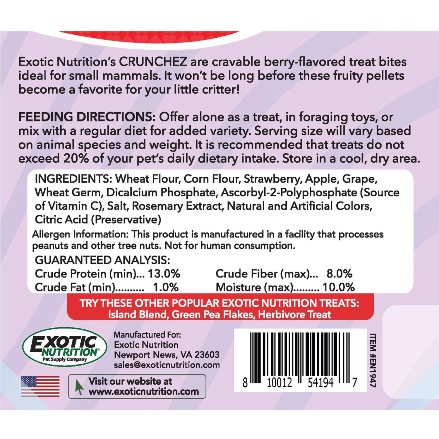 Exotic Nutrition Critter Selects Crunchez Berry Blend Recipe Small Animal Treats, 2.5-oz Bag 4 Exotic Nutrition Critter Selects Crunchez Berry Blend Recipe Small Animal Treats, 2.5-oz Bag - Image 4