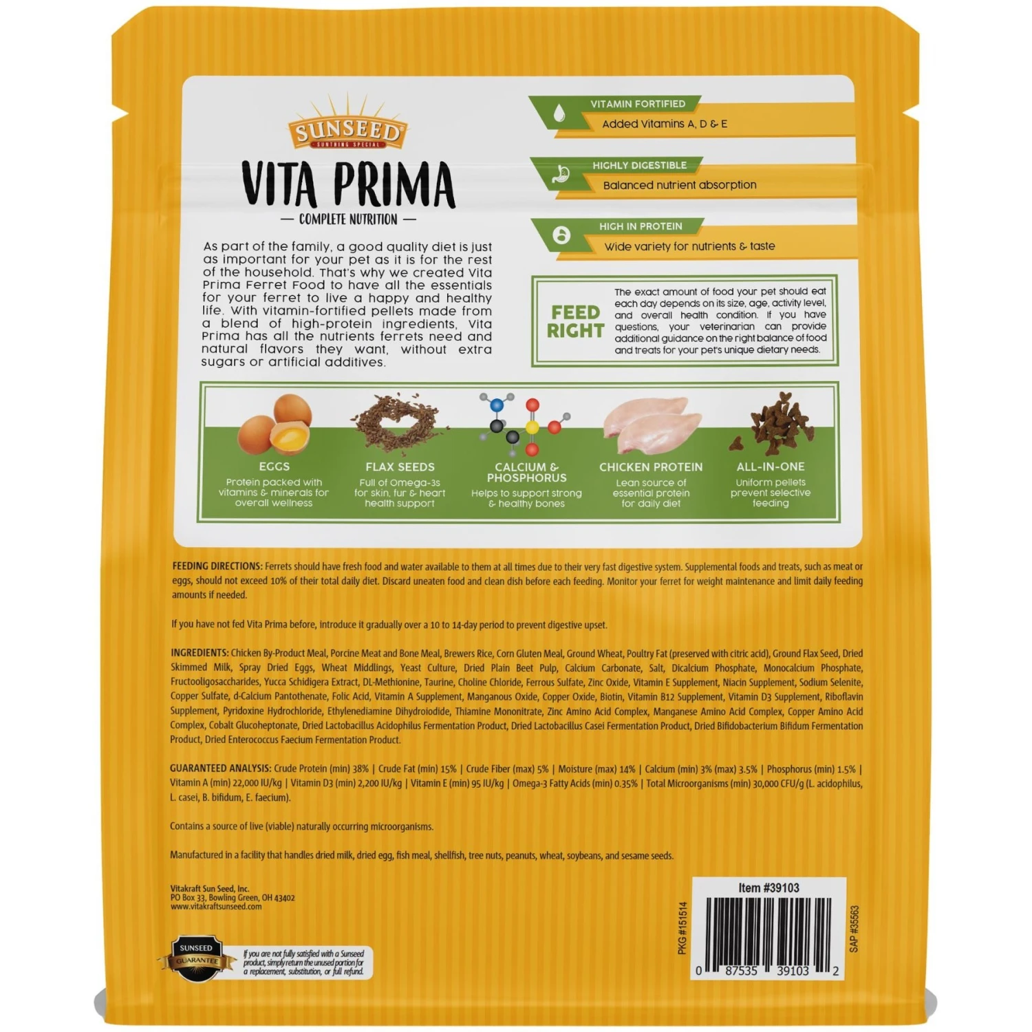 Sunseed Vita Vitamin-fortified With Essential Nutrients Prima Dry Ferret Food, 3-lb Bag 2 Sunseed Vita Vitamin-fortified With Essential Nutrients Prima Dry Ferret Food, 3-lb Bag - Image 2