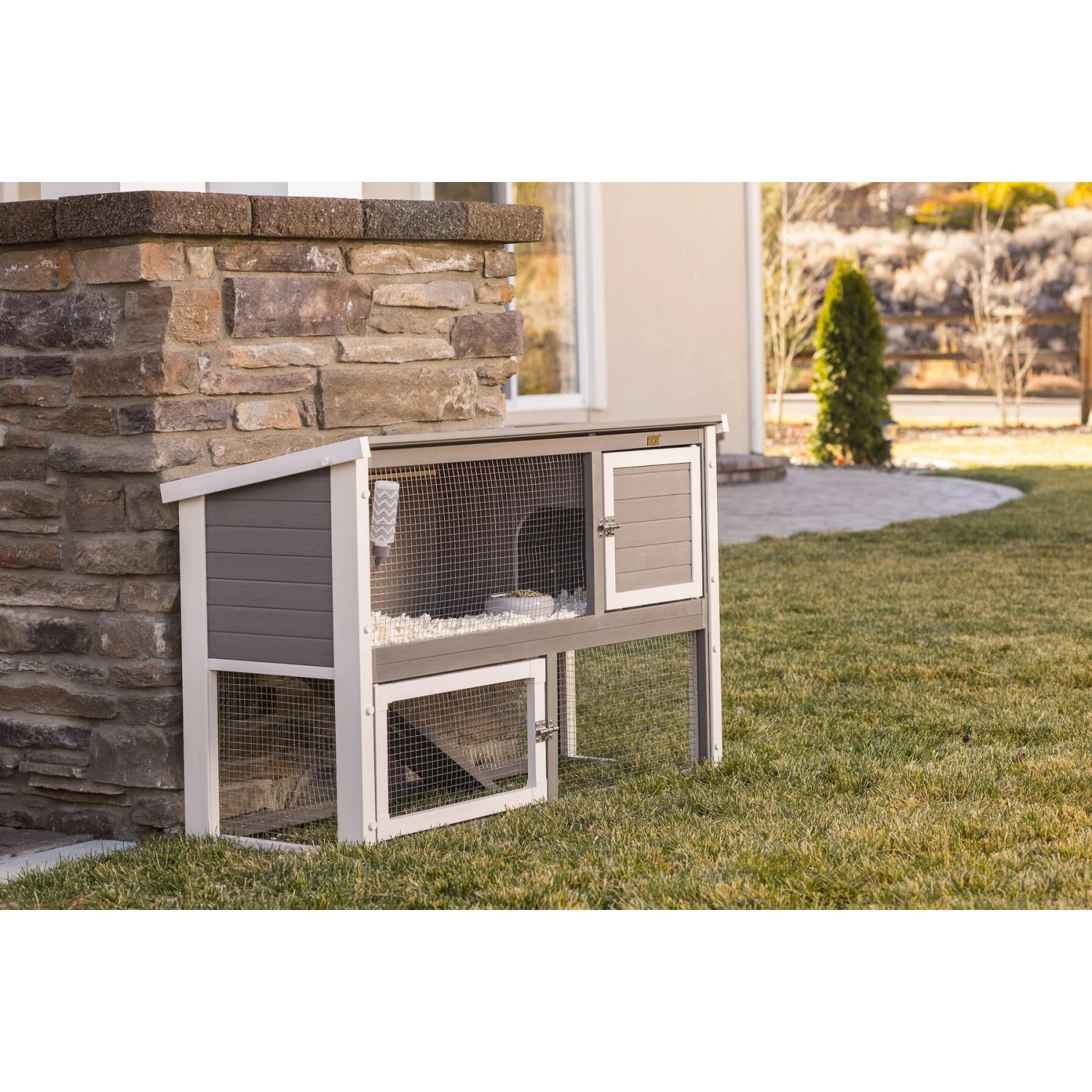 New Age Pet Columbia Rabbit Hutch, Grey 2 New Age Pet Columbia Rabbit Hutch, Grey - Image 2