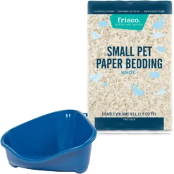 Frisco Corner Small Pet Litter Box & Frisco Small Pet Paper Bedding
