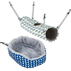 Frisco Geometric Small Pet Plush Hanging Tunnel & Frisco Herringbone Small Pet Plush Oval Cuddler