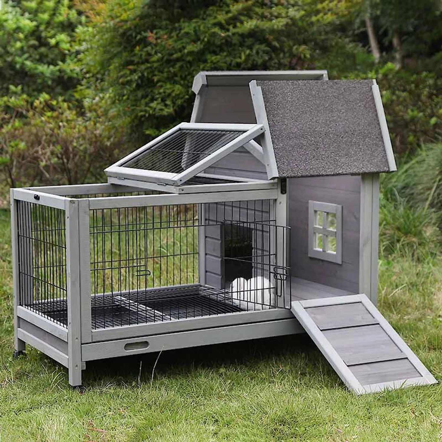 Aivituvin 28.3-in Indoor & Outdoor Wheeled Rabbit Hutch 2 Aivituvin 28.3-in Indoor & Outdoor Wheeled Rabbit Hutch - Image 2