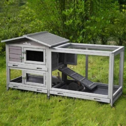 Aivituvin 33.5-in Indoor & Outdoor Ashpalt Roof Wheeled Rabbit Hutch