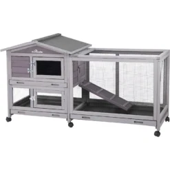 Aivituvin 33.5-in Indoor & Outdoor Ashpalt Roof Wheeled Rabbit Hutch -MiniMates Shop 308170 PT2. AC SS1800 V1630098696
