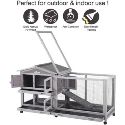 Aivituvin 33.5-in Indoor & Outdoor Ashpalt Roof Wheeled Rabbit Hutch -MiniMates Shop 308170 PT3. AC SS1800 V1630097784