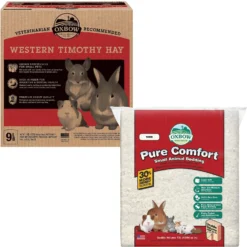 Oxbow Animal Health Western Timothy Hay All Natural Hay For Rabbits, Guinea Pigs, Chinchillas, Hamsters & Gerbils & Oxbow Pure Comfort Small Animal Bedding, White