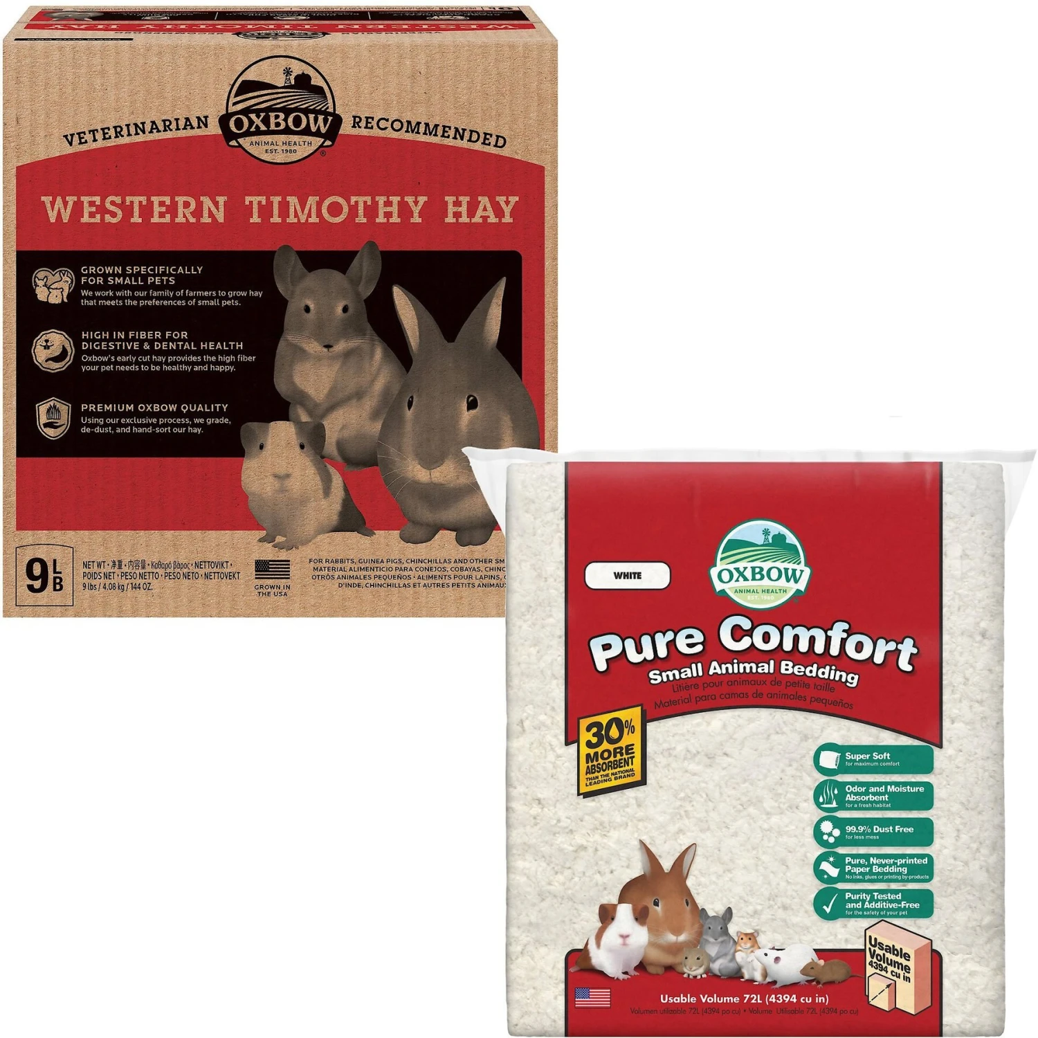 Oxbow Animal Health Western Timothy Hay All Natural Hay For Rabbits, Guinea Pigs, Chinchillas, Hamsters & Gerbils & Oxbow Pure Comfort Small Animal Bedding, White 1 Oxbow Animal Health Western Timothy Hay All Natural Hay For Rabbits, Guinea Pigs, Chinchillas, Hamsters & Gerbils & Oxbow Pure Comfort Small Animal Bedding, White