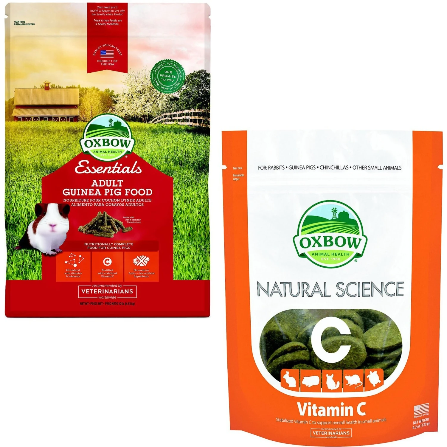 Oxbow Essentials Cavy Cuisine Adult Guinea Pig Food & Oxbow Natural Science Vitamin C Small Animal Supplement 1 Oxbow Essentials Cavy Cuisine Adult Guinea Pig Food & Oxbow Natural Science Vitamin C Small Animal Supplement