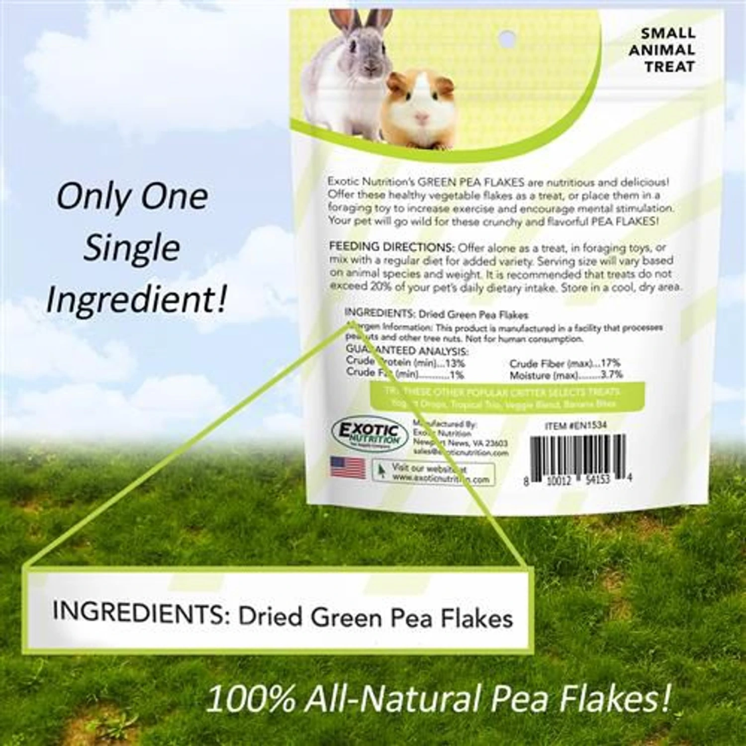 Exotic Nutrition Green Pea Flakes Small Pet Treat, 3-oz Bag 4 Exotic Nutrition Green Pea Flakes Small Pet Treat, 3-oz Bag - Image 4