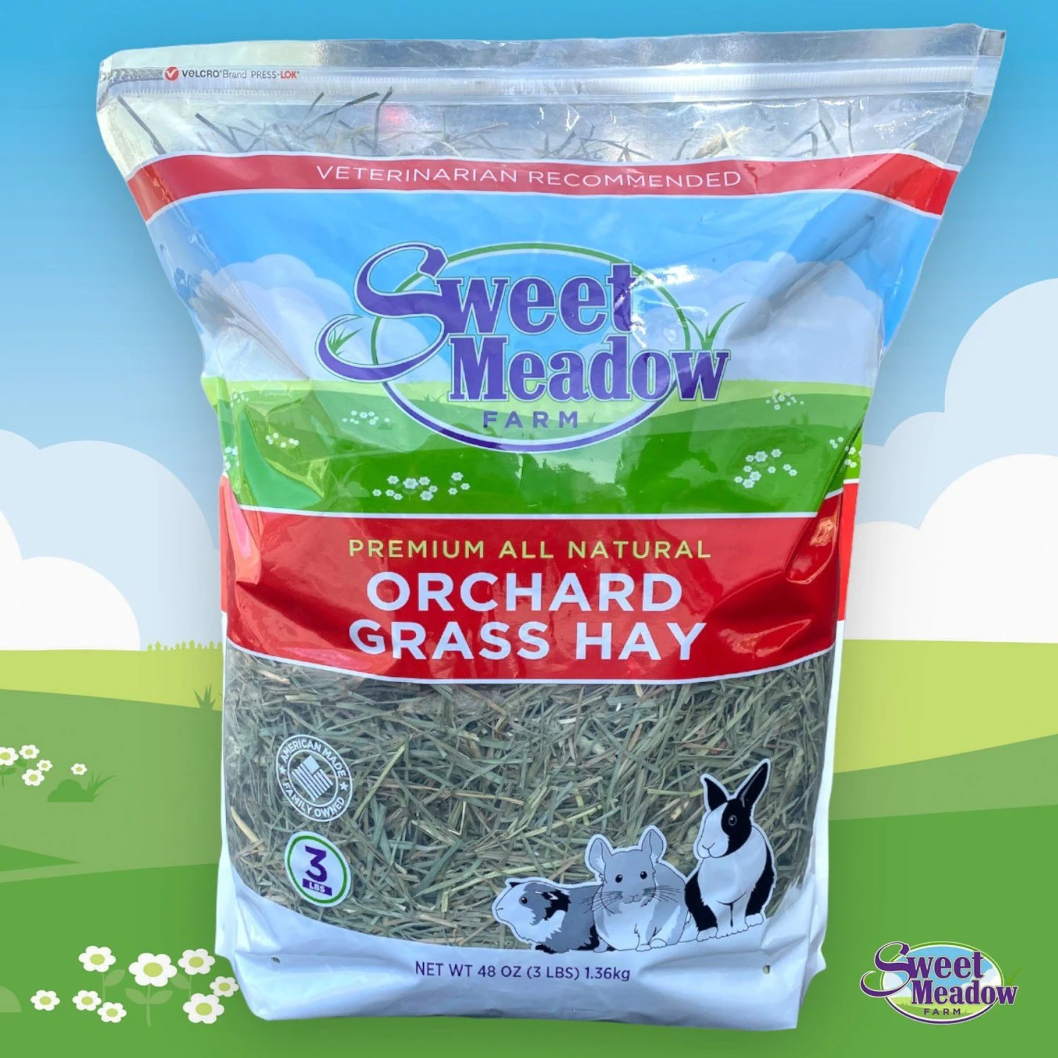 Sweet Meadow Farm Orchard Grass Hay Small Pet Food, 3-lb Bag 1 Sweet Meadow Farm Orchard Grass Hay Small Pet Food, 3-lb Bag