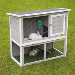 Coziwow By Jaxpety 2-Tier Wood Rabbit Hutch Cage With Weatherproof Roof
