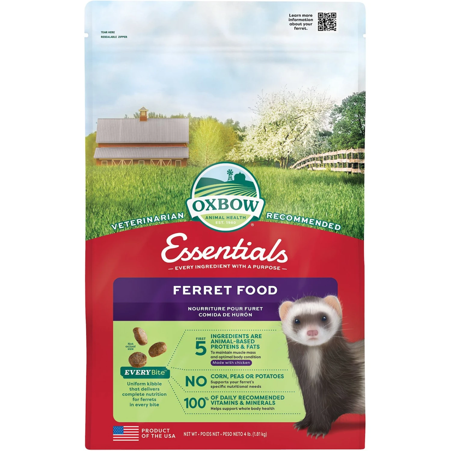 Oxbow Animal Healthy Essentials Natural Pellets Ferret Food, 4-lb Bag 1 Oxbow Animal Healthy Essentials Natural Pellets Ferret Food, 4-lb Bag