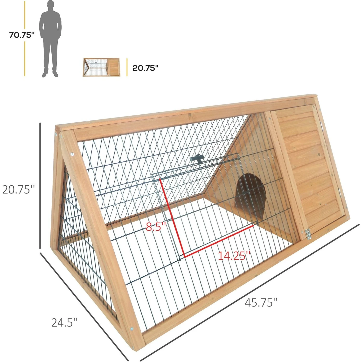PawHut Wooden A-Frame Outdoor Rabbit Hutch 4 PawHut Wooden A-Frame Outdoor Rabbit Hutch - Image 4