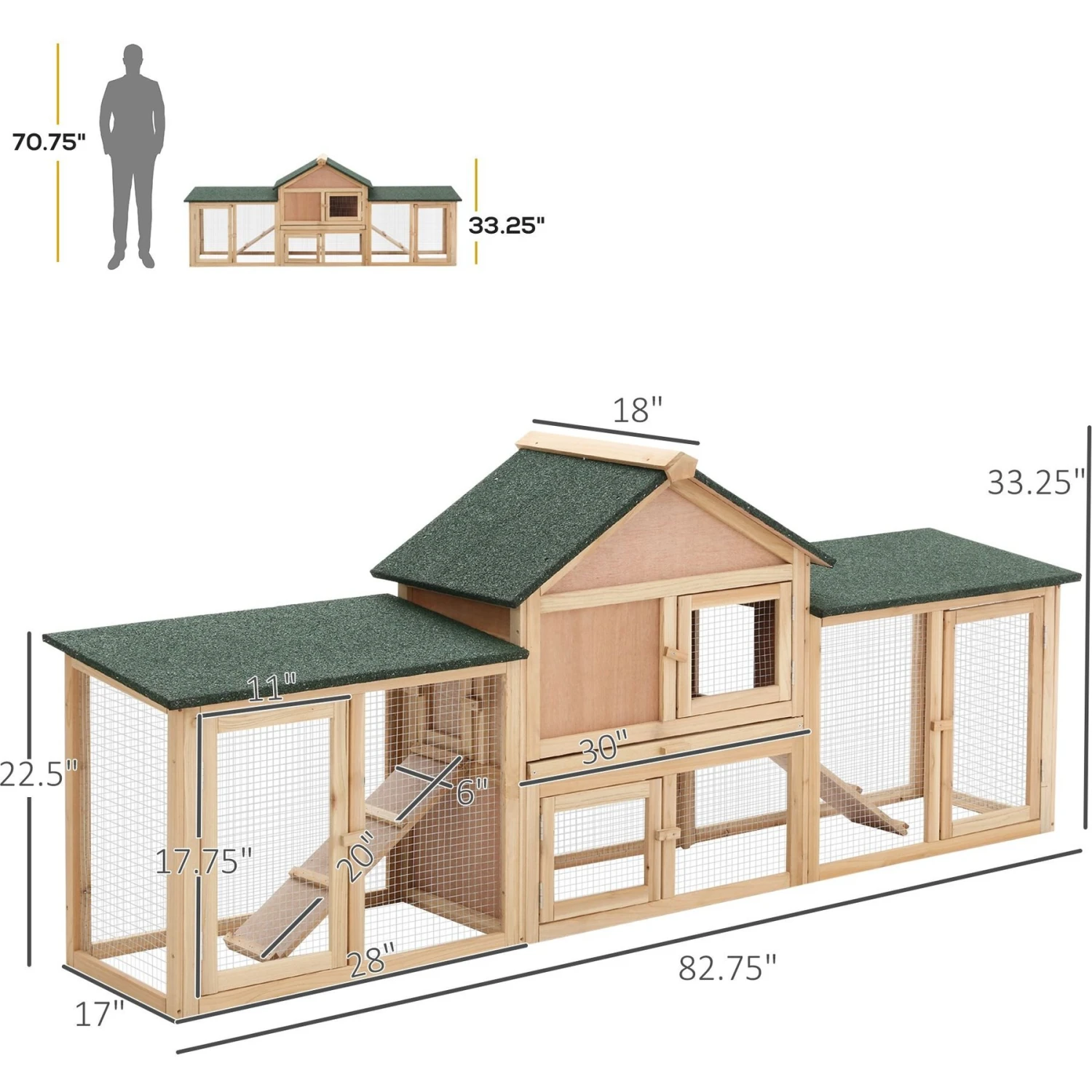 PawHut 2-Story Wooden Deluxe Rabbit Bunny House 5 PawHut 2-Story Wooden Deluxe Rabbit Bunny House - Image 5