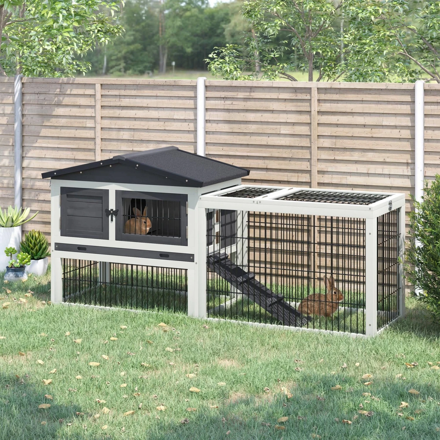 PawHut 2-Story Solid Wood Rabbit Hutch 3 PawHut 2-Story Solid Wood Rabbit Hutch - Image 3