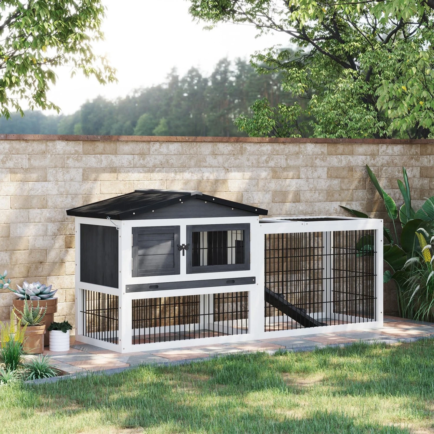 PawHut 2-Story Solid Wood Rabbit Hutch 4 PawHut 2-Story Solid Wood Rabbit Hutch - Image 4