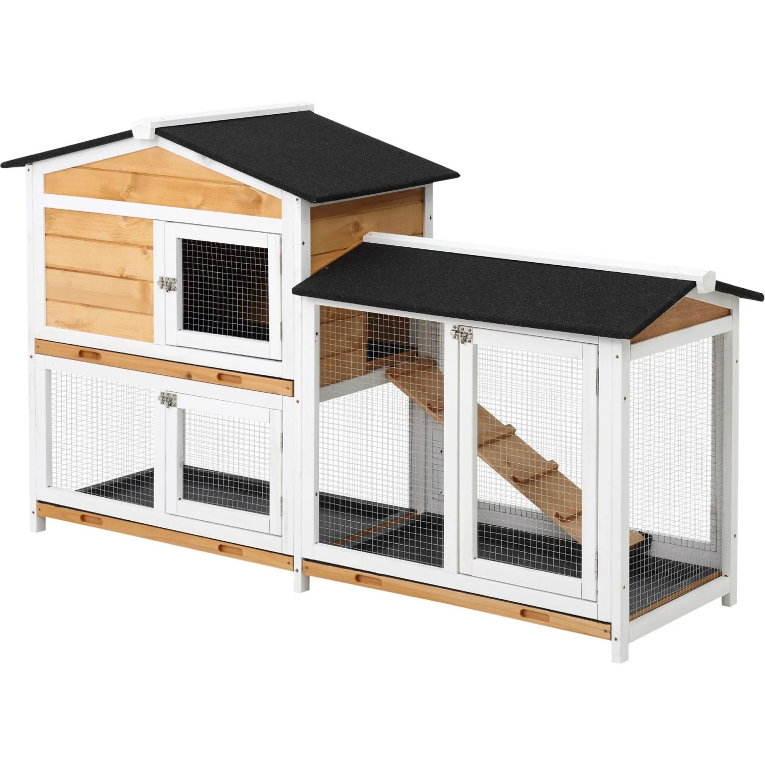 PawHut 2-Tier Wood Rabbit Hutch 2 PawHut 2-Tier Wood Rabbit Hutch - Image 2