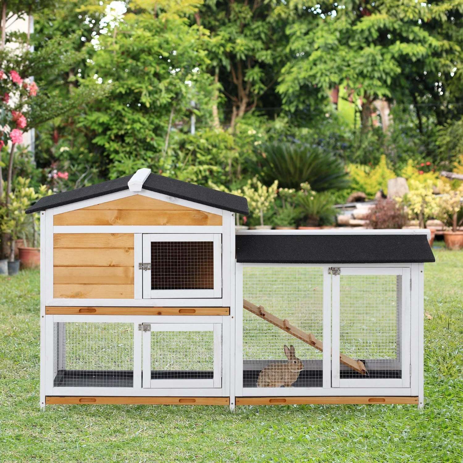 PawHut 2-Tier Wood Rabbit Hutch 4 PawHut 2-Tier Wood Rabbit Hutch - Image 4