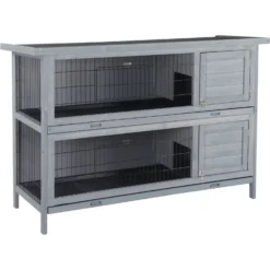 PawHut Raised Compact Dual Outdoor Wooden Rabbit Hutch