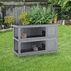 PawHut Raised Compact Dual Outdoor Wooden Rabbit Hutch 10 PawHut Raised Compact Dual Outdoor Wooden Rabbit Hutch -MiniMates Shop 540286 PT2. AC SS1800 V1657658935