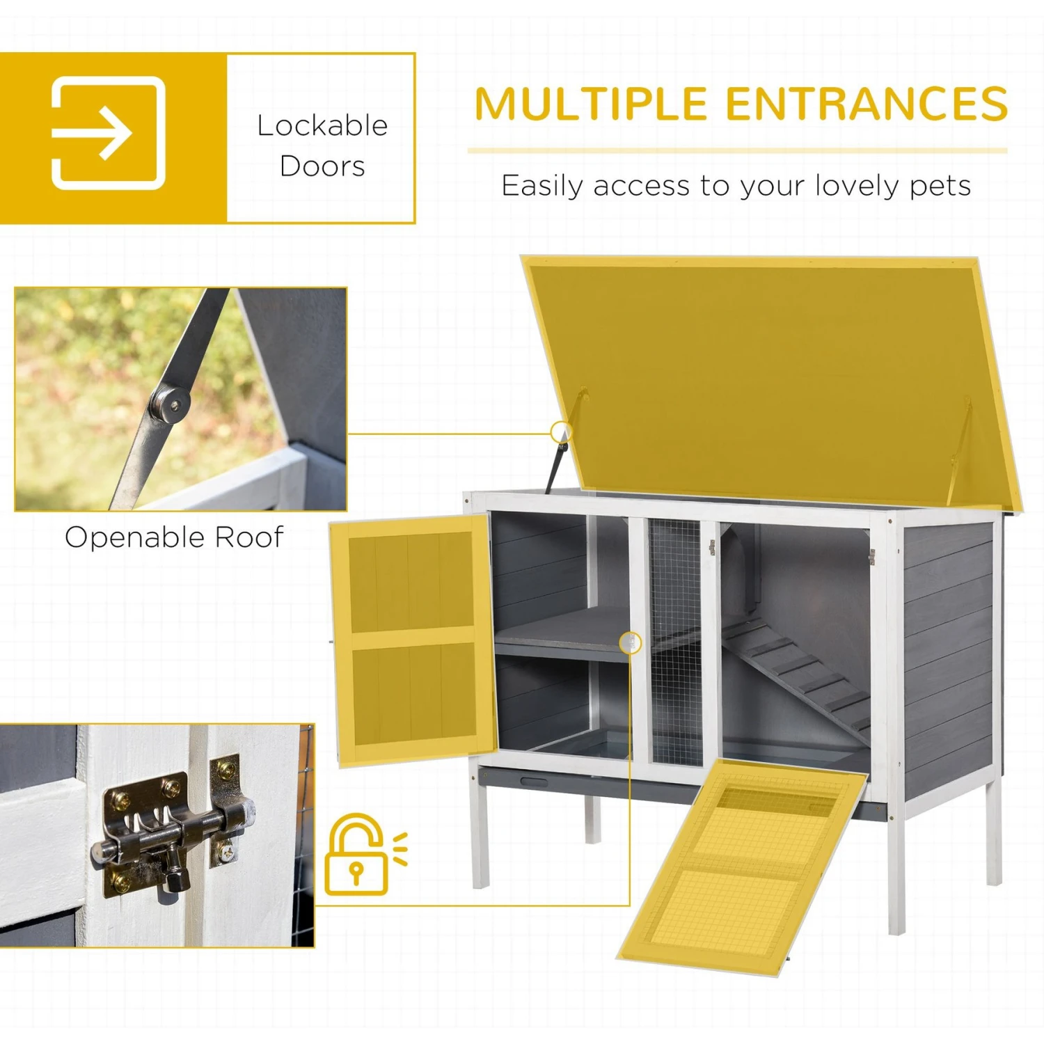 PawHut Wooden Rabbit Hutch 7 PawHut Wooden Rabbit Hutch - Image 7