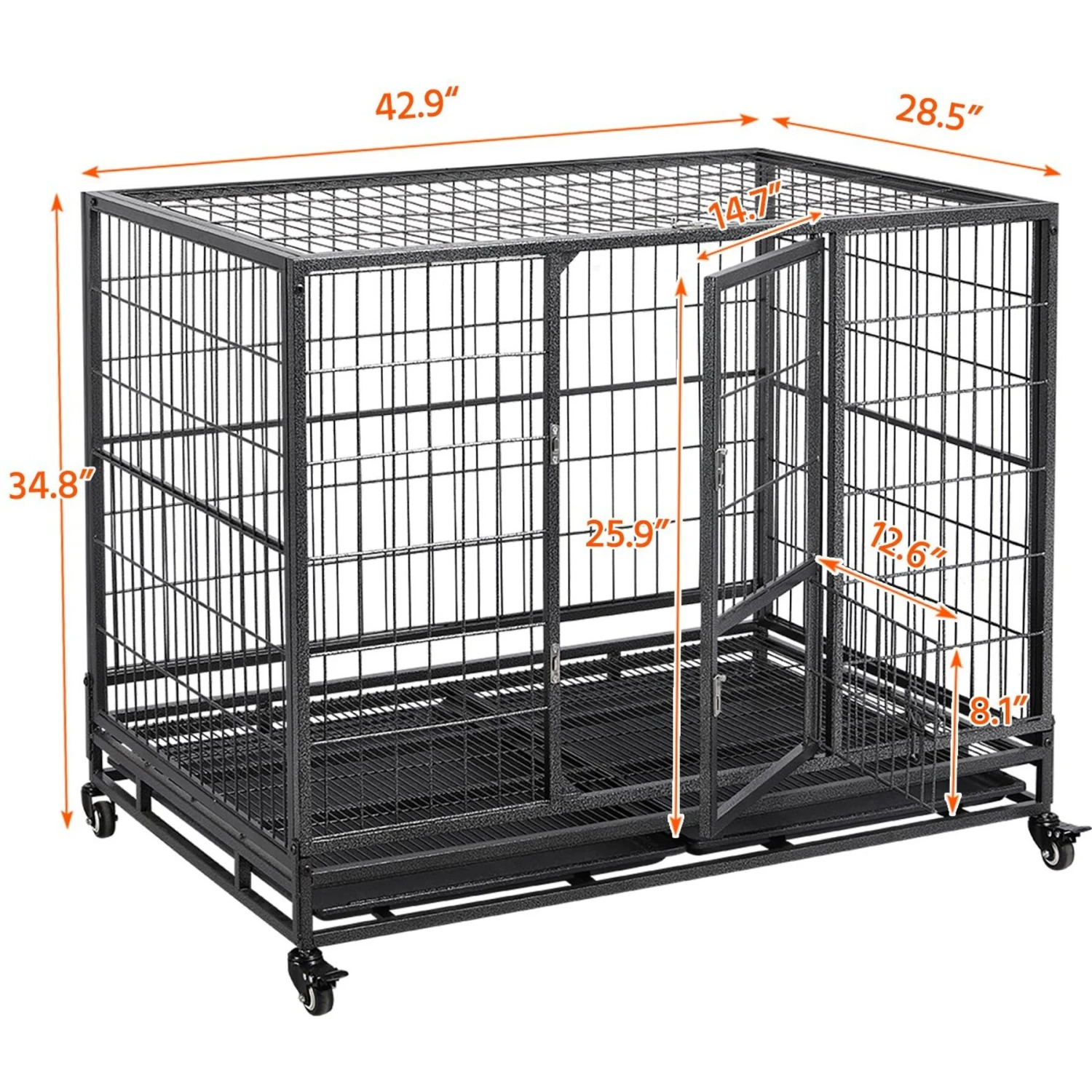 Yaheetech Wheels & Litter Pans Dog Crate, Black, 43-in 3 Yaheetech Wheels & Litter Pans Dog Crate, Black, 43-in - Image 3