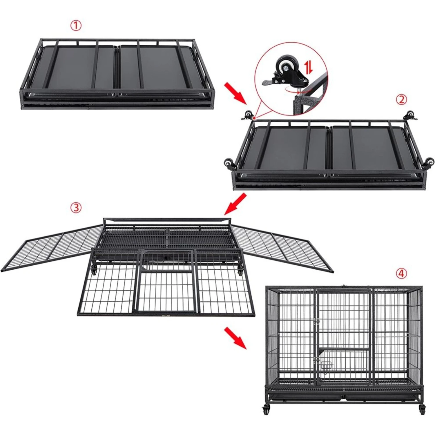 Yaheetech Wheels & Litter Pans Dog Crate, Black, 43-in 8 Yaheetech Wheels & Litter Pans Dog Crate, Black, 43-in - Image 8