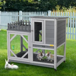 Coziwow Rolling Rabbit Hutch With Balcony & Tray, Grey