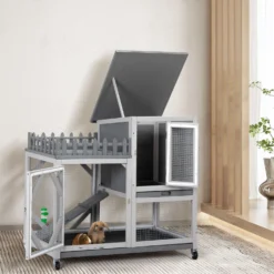 Coziwow Rolling Rabbit Hutch With Balcony & Tray, Grey -MiniMates Shop 583286 PT5. AC SS1800 V1661830246