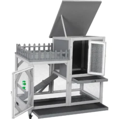 Coziwow Rolling Rabbit Hutch With Balcony & Tray, Grey -MiniMates Shop 583286 PT6. AC SS1800 V1661829410