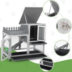 Coziwow Rolling Rabbit Hutch With Balcony & Tray, Grey -MiniMates Shop 583286 PT8. AC SS1800 V1661831821
