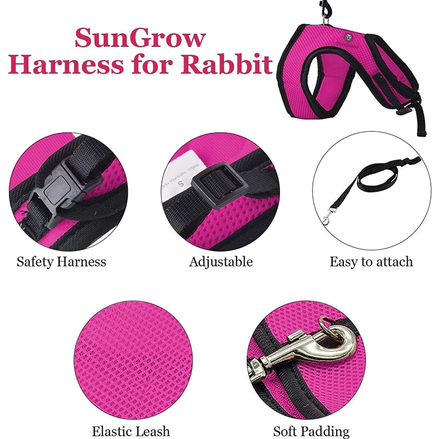 SunGrow Adjustable Escape Proof Rabbit & Ferret Vest Harness & Leash Set Outdoor Walking Accessories 4 SunGrow Adjustable Escape Proof Rabbit & Ferret Vest Harness & Leash Set Outdoor Walking Accessories - Image 4