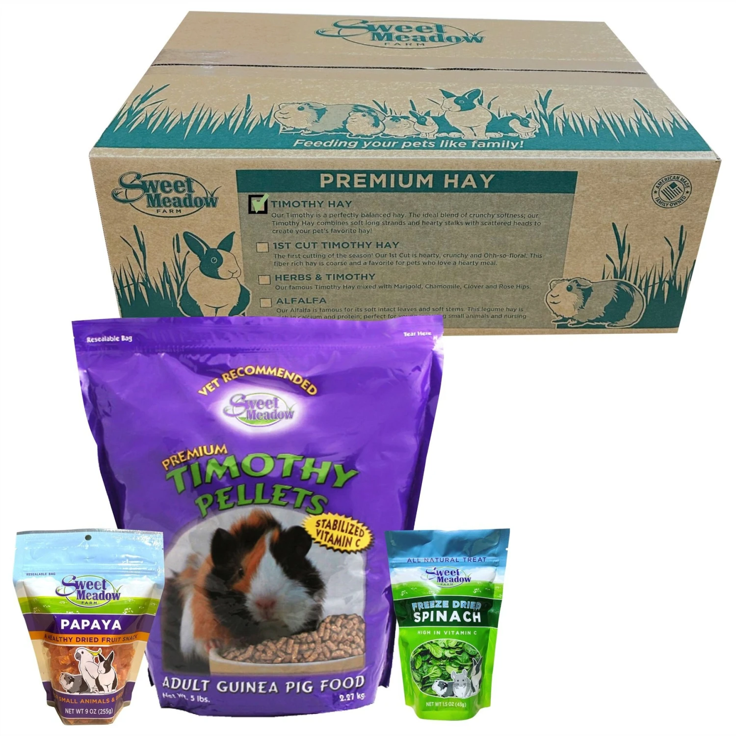 Sweet Meadow Farm Premium Timothy Pellets Adult Guinea Pig Food + 3 Items 1 Sweet Meadow Farm Premium Timothy Pellets Adult Guinea Pig Food + 3 Items