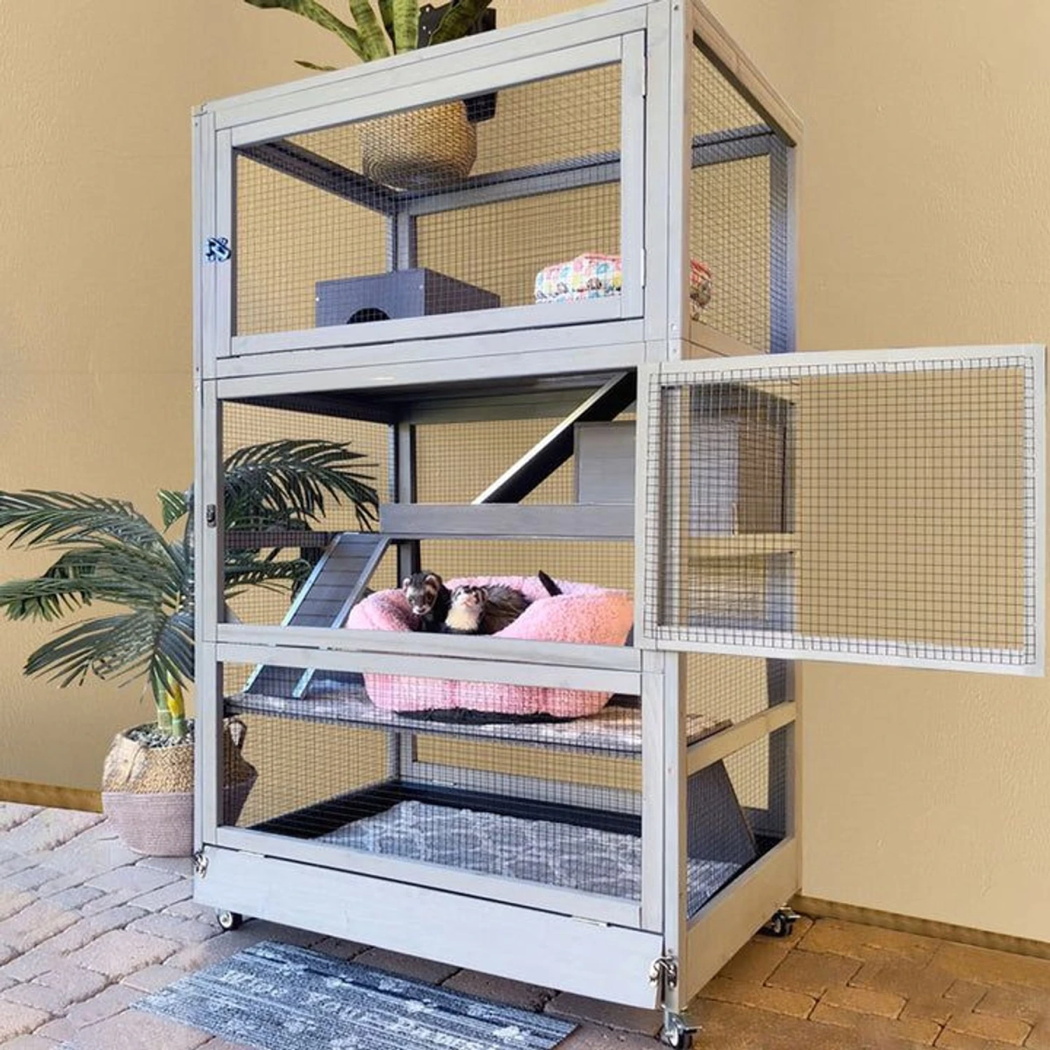 Aivituvin-AIR56 Large Wooden Chinchilla & Ferret Cage, Gray 2 Aivituvin-AIR56 Large Wooden Chinchilla & Ferret Cage, Gray - Image 2