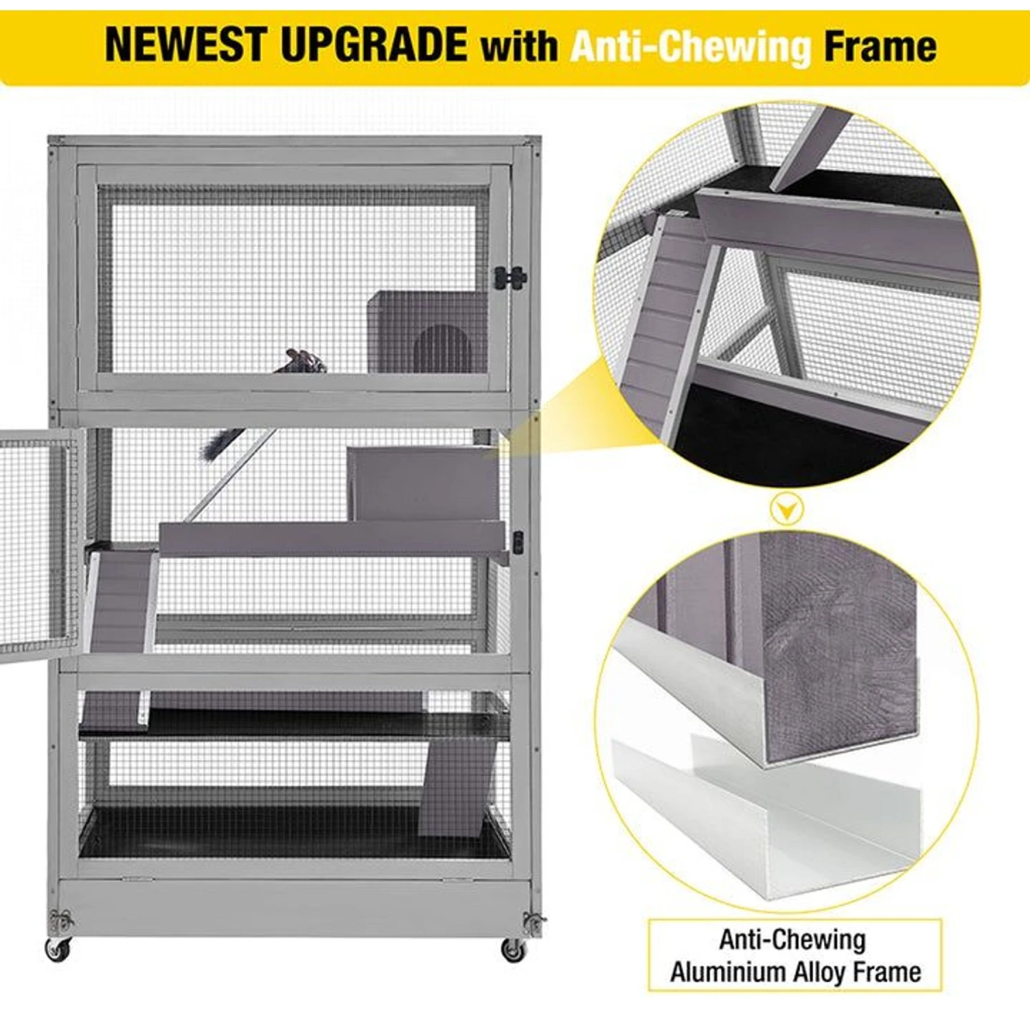 Aivituvin-AIR56 Large Wooden Chinchilla & Ferret Cage, Gray 3 Aivituvin-AIR56 Large Wooden Chinchilla & Ferret Cage, Gray - Image 3