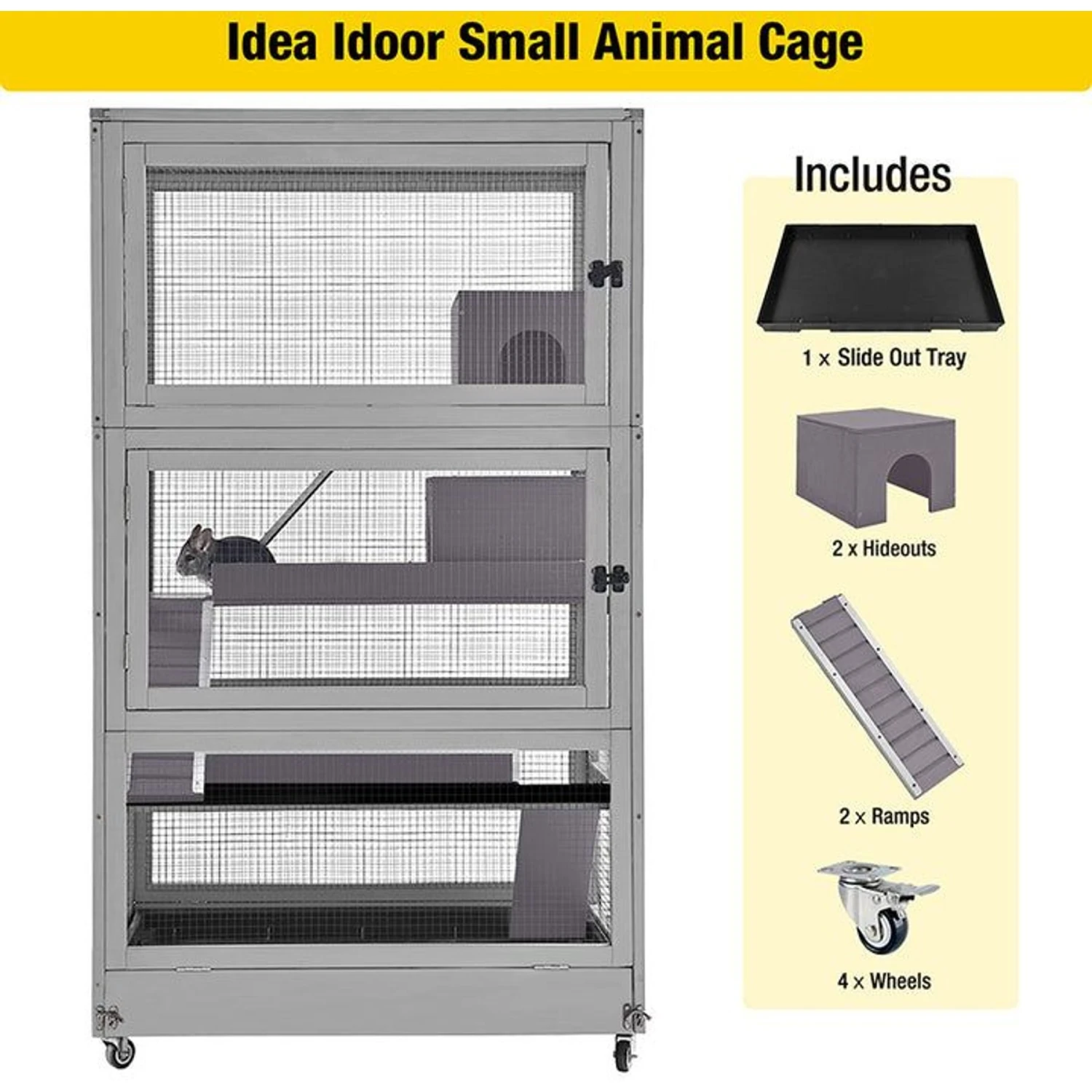 Aivituvin-AIR56 Large Wooden Chinchilla & Ferret Cage, Gray 6 Aivituvin-AIR56 Large Wooden Chinchilla & Ferret Cage, Gray - Image 6