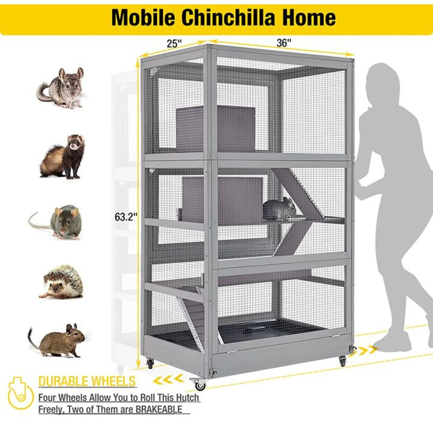 Aivituvin-AIR56 Large Wooden Chinchilla & Ferret Cage, Gray 7 Aivituvin-AIR56 Large Wooden Chinchilla & Ferret Cage, Gray - Image 7