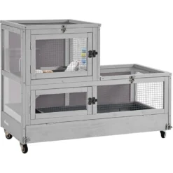 Aivituvin Two Level Small Pet Cage With Wheels, Grey