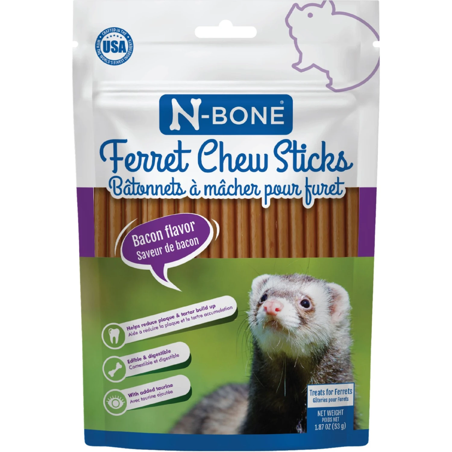 N-Bone Bacon Flavor Chew Sticks Ferret Treat, 1.87-oz Bag 1 N-Bone Bacon Flavor Chew Sticks Ferret Treat, 1.87-oz Bag
