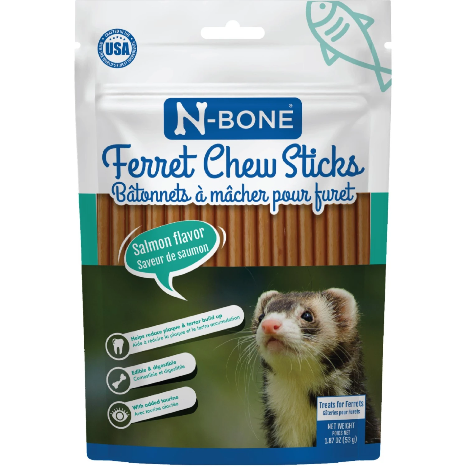 N-Bone Salmon Flavor Chew Sticks Ferret Treat, 1.87-oz Bag 1 N-Bone Salmon Flavor Chew Sticks Ferret Treat, 1.87-oz Bag