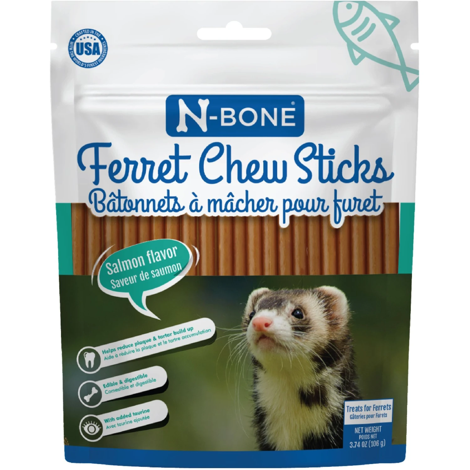 N-Bone Salmon Flavor Chew Sticks Ferret Treat, 3.74-oz Bag 1 N-Bone Salmon Flavor Chew Sticks Ferret Treat, 3.74-oz Bag