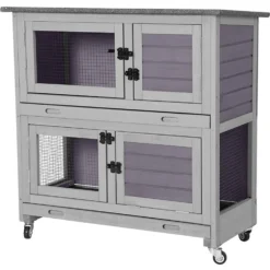 Aivituvin-AIR77 Outdoor Indoor With Wheels Small Pet Hutch, Grey